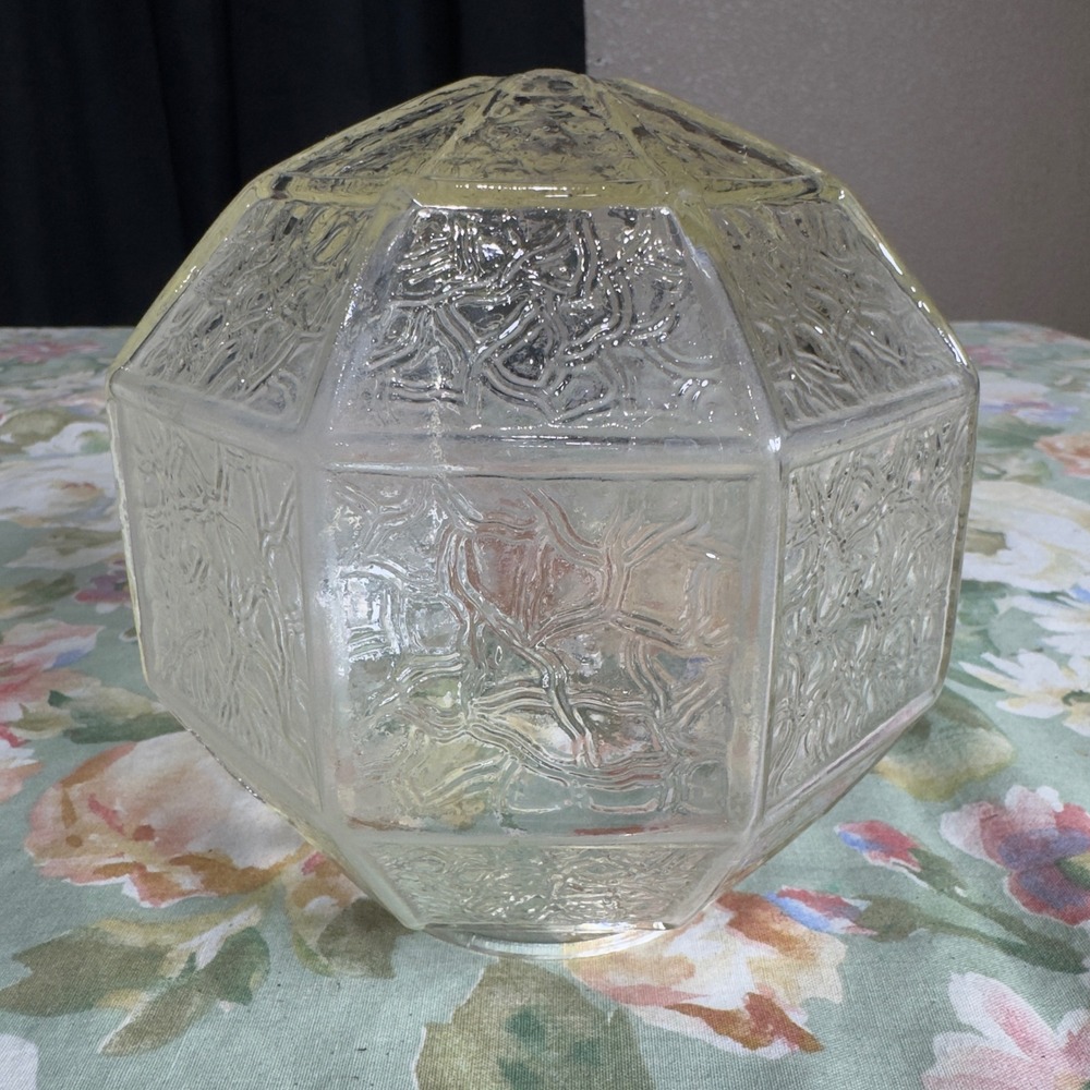 Vintage Octagonal Clear Textured Glass Light Globe Shade 3.25 In Fitter 6" Tall